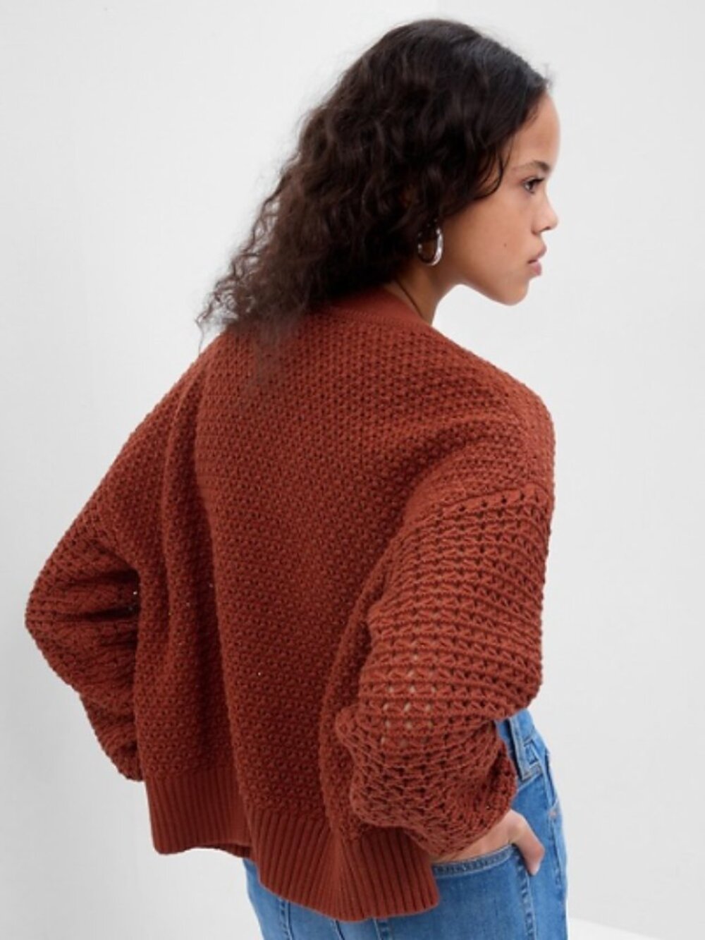 Gap- Mixed Stitch Cardigan, Copper Brown, XL Tall